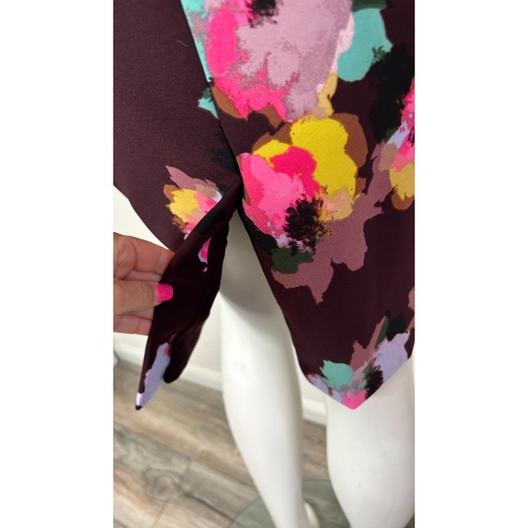 90s Laundry Dress Womens Size XS 2 Plum Jersey Floral Sleeveless Sheath Ruched - Picture 9 of 11